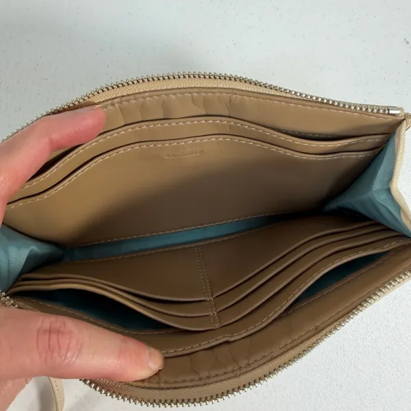 Coach Wristlet Wallet Turnlock Snakeskin Trim‎ Leather Beige ID Pockets NO FOB - Image 10