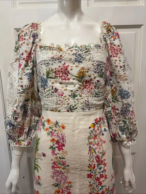 FARM Rio Delicate Forest Scarves Lace Intricate Mini Dress Viscose Blend SZ M 🌿 - Image 4