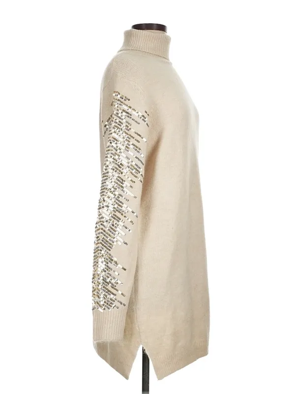 superdown Cream Metallic Sequin Sleeve Turtleneck Sweater Dress Womens Sz Md - Image 8
