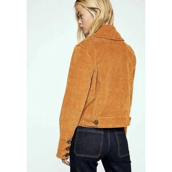 Free People Corduroy Jacket Relaxed Double Breasted Peacoat Golden Brown - Image 3