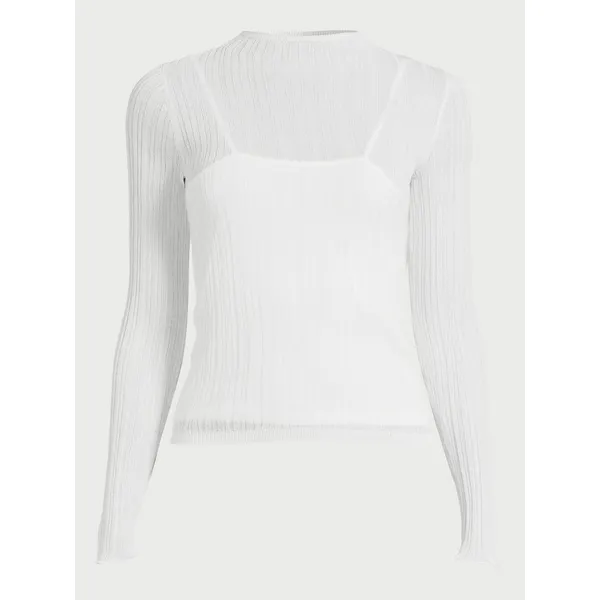 Scoop Womens Sweater Size M Bright White Sheer Pullover Long Sleeve Lightweight - Image 2