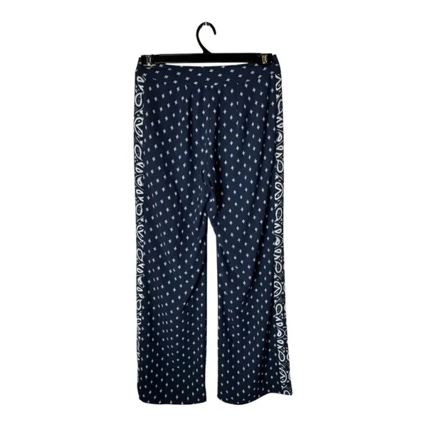 Cabi Pants Women 2 Navy Blue White Geometric Track‎ Star Flowy Wide Leg Trousers - Image 3