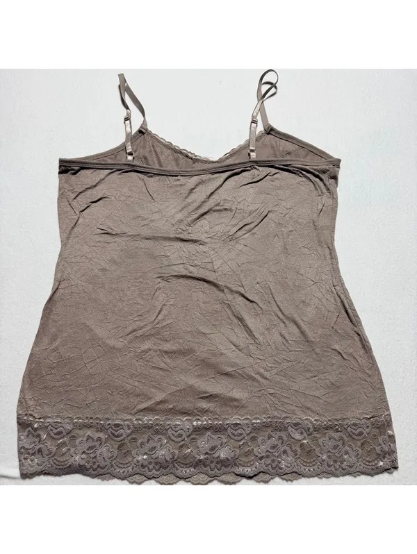 Brown Lace Trim Camisole Tank Top - Image 2