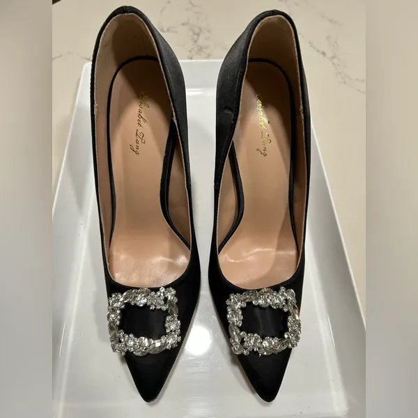 NEW Elisabet Tang Satin Rhinestone Stiletto Pumps Pointed Toe High Heels 4.72” 8 - Image 5