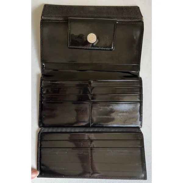 Authentic Bvlgari 7x4 Logomania Monogram Denim Patent Leather Long Wallet Italy - Image 6