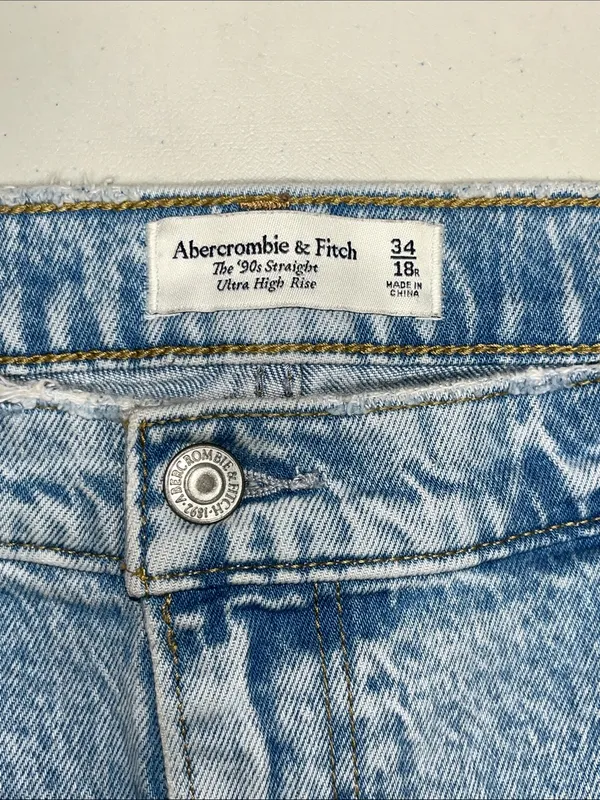 Abercrombie & Fitch Sz 34/18R Blue Denim The ‘90s Straight Ultra High Rise Jeans - Image 3
