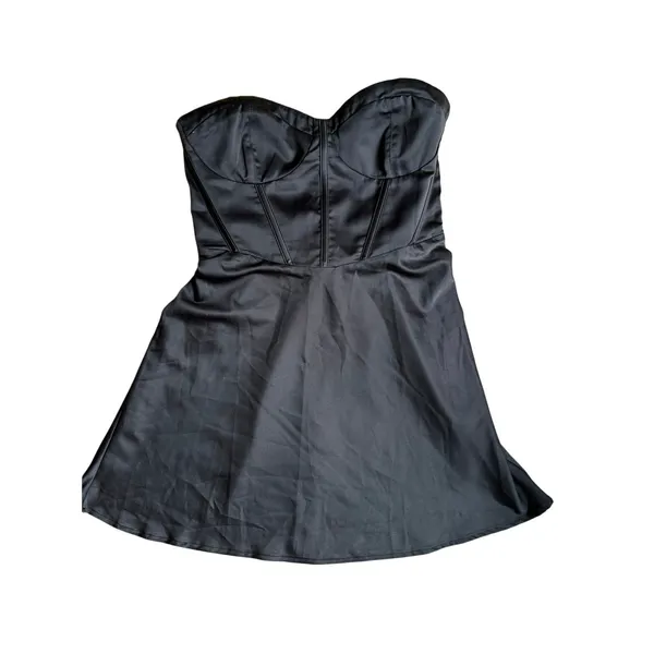 Garage Bebe Strapless Black Satin Fit & Flare Dress P/S - Image 2