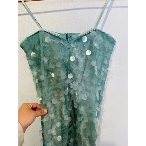 STAUD Seafoam Green Shimmering Sequined Strapless Casey Midi Gown size 2 - Image 16