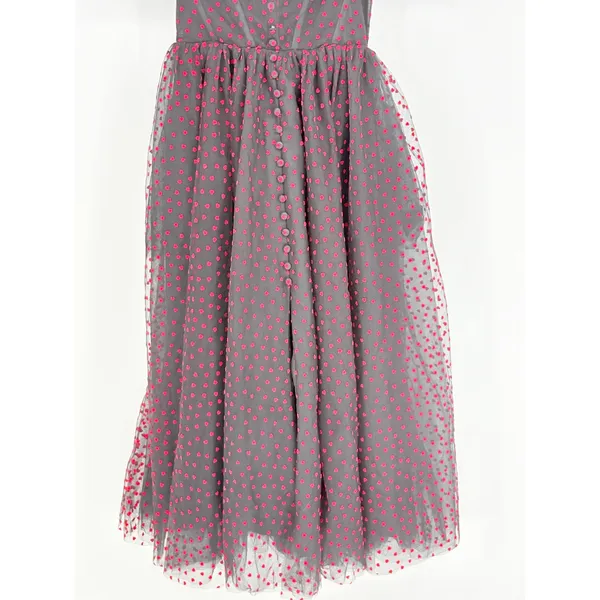 Heart Print Tulle Corset‎ Midi Dress Small Black Red Goth Coquette Prom Formal - Image 13