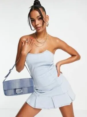 Denim Strapless Mini Dress Blue Size 6 - Image 2