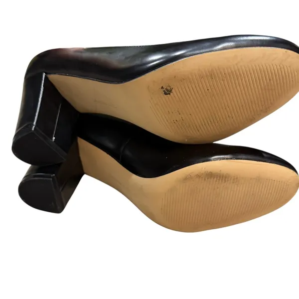 Lands End Pumps Size 7.5B Black Leather 3" Block Heel Neutral Classic Minimalist - Image 9