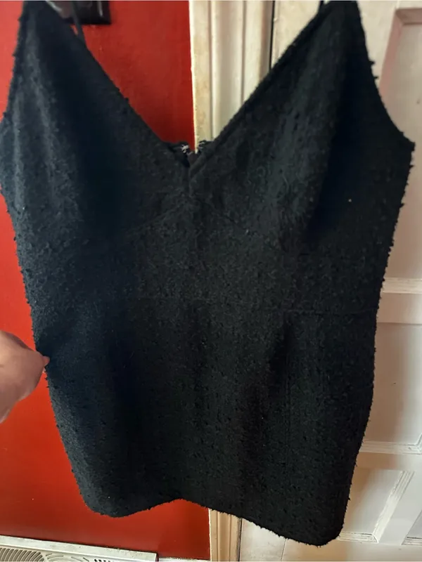 Abercrombie & Fitch Black Tweed Boucle V-Neck Spaghetti Strap Cami Mini Dress - Image 4