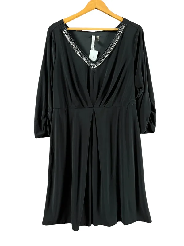 NY Collection Black V-Neck Jersey Dress with Chain Trim NWT 1X - Image 2