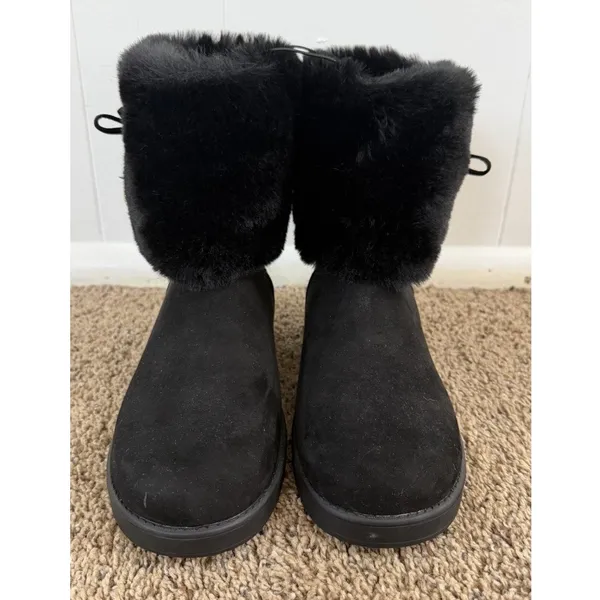 NEW GBG Los Angeles Faux Fur Winter Ankle Boots 10 Black Cozy Slip On Boots - Image 2