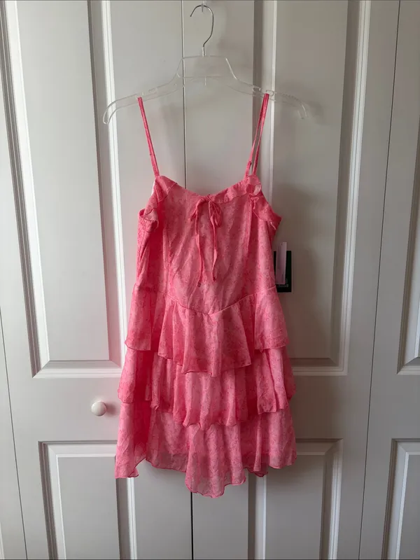 wild fable Pink Tiered Ruffle Mini Dress Size Medium New Coquette - Image 2