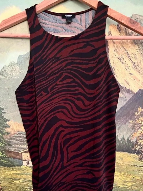 Women's Burgundy Zebra Print Sleeveless Bodysuit - Image 2