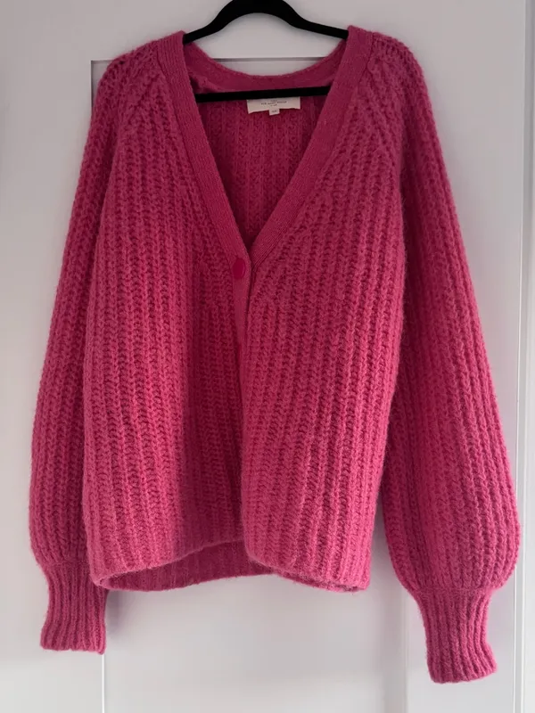 Sezane Basile Cardigan Pop Pink Alpaca Wool Chunky Knit Sweater XS - Image 5