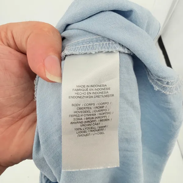 Lauren Ralph Lauren Chambray Womens Top Sz M Ruffle Peasant Boho Coastal Cottage - Image 10