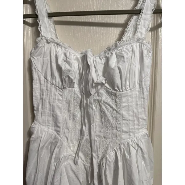 White Milkmaid Mini Dress Cottagecore Coquette Fairycore Western Ribbon Tie - Image 4