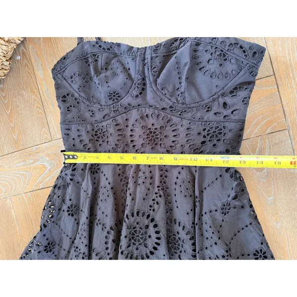 Zara Eyelet Bustier Mini Dress Womens Black Medium Cotton Smocked Back‎ LBD - Image 8