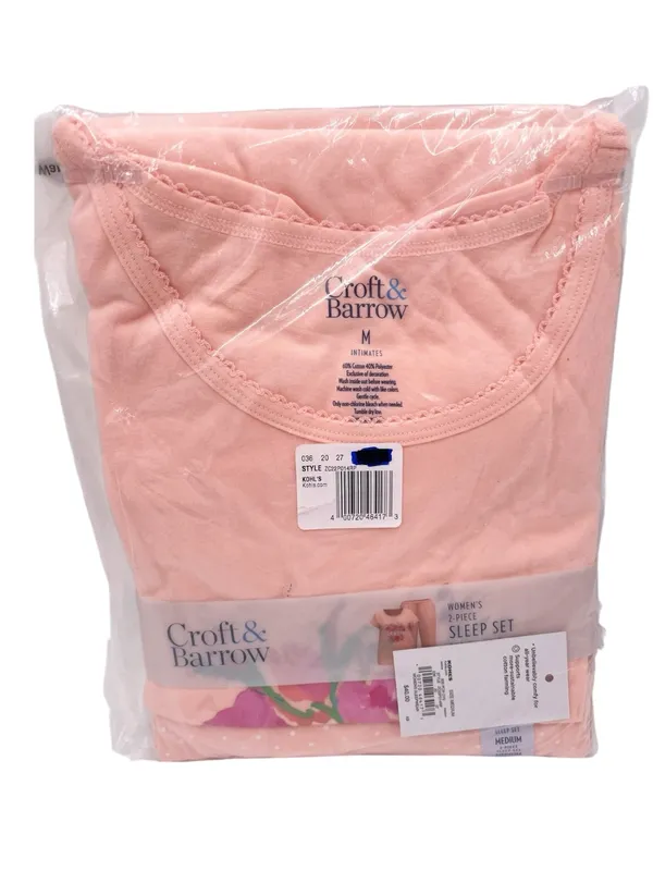 NEW Croft & Barrow Short Sleeve Pajama Top Cropped Pants Set Grandma Size Medium - Image 2