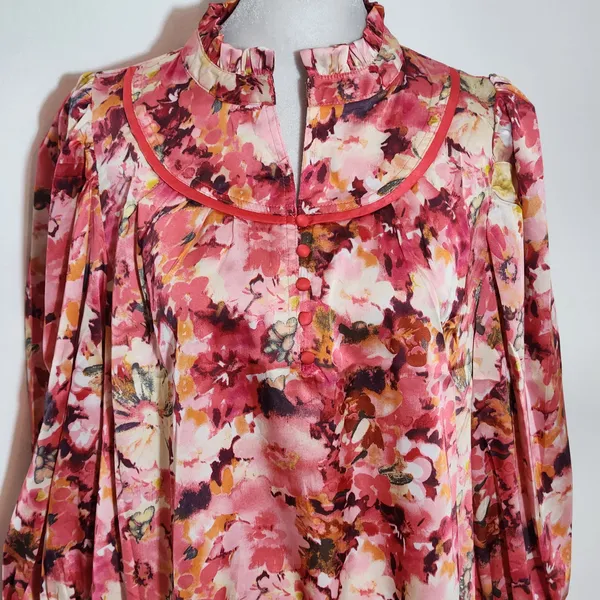 Umgee Pink Floral Satin Blouse with 3/4 Sleeves Size Large NWT - Image 4