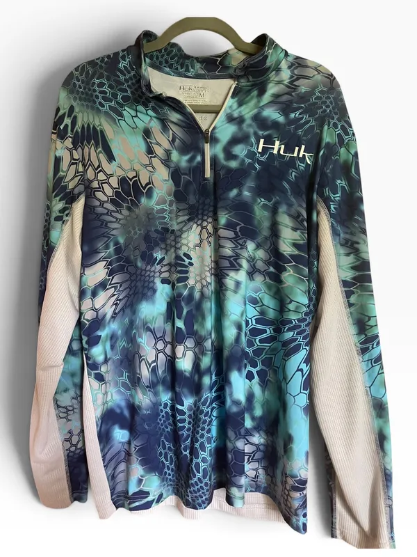 HUK Blue & Teal Camo/Animal Print Quarter-Zip Pullover - Image 3