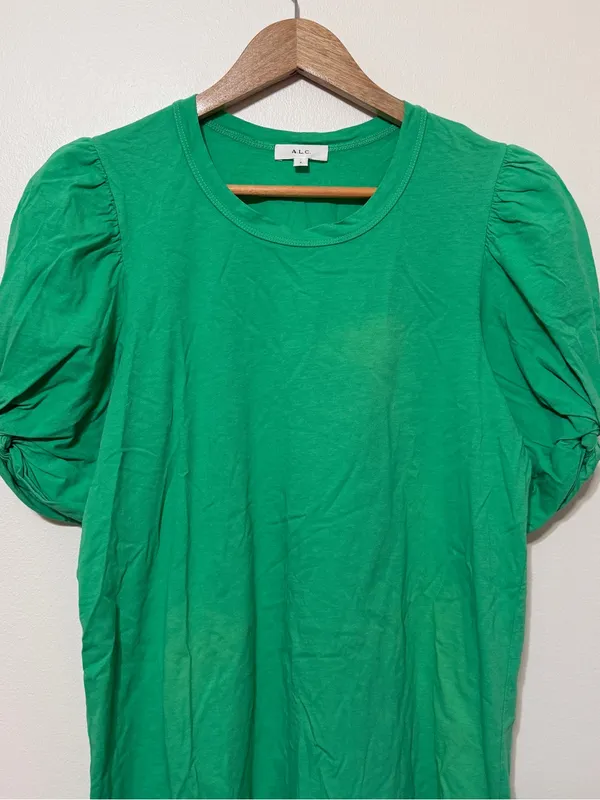 A.L.C. Kati Ruched Puff Sleeve Short Sleeve T-Shirt Top Size Small Green - Image 3