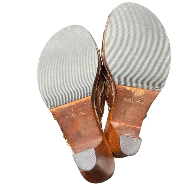 MIA Brown Leather Clogs Womens 7 Braided Studded Wood Platform Boho 70s - Image 8