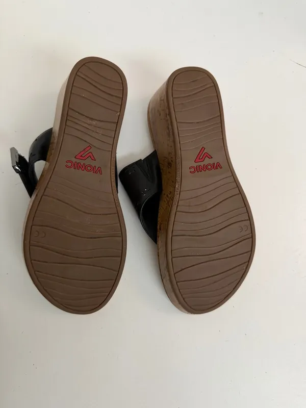 Vionic Sandals Atlantic Anitra Wedge Thong Padded Comfort Travel Beach Black - Image 10