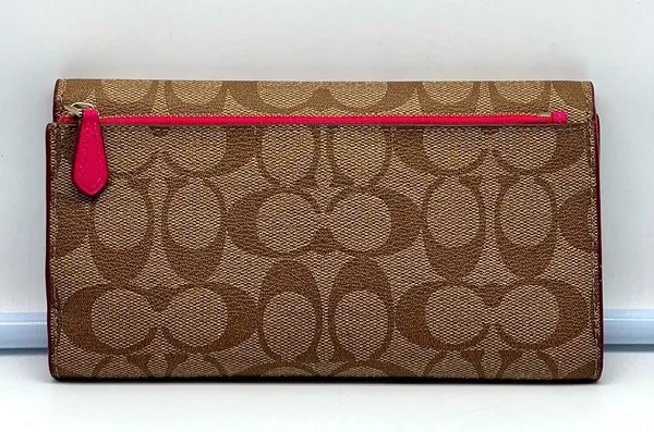 Coach brown leather signature Charlie C snap wallet pink interior A1532 … - Image 6