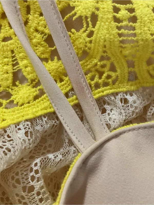 Foxiedox Mia Yellow Lace Halter Mini Dress Womens Size Small - Image 4