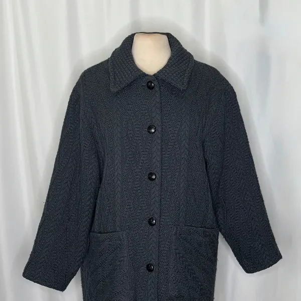 BOYNE VALLEY WEAVERS Wool Ireland Cable Knit Coat Jacket Gray Pockets Large - Image 3