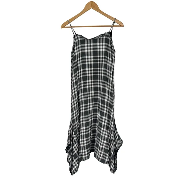 Zara Black White Gingham Lace Slit Shark-bite‎ Hem Size S Y2K Grunge Boho Punk - Image 2