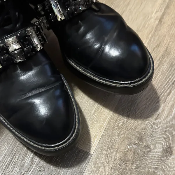 Zara Black Lace-Up Combat Boots with Crystal Straps - Image 6