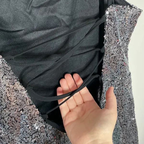 Lulus Loves the Spotlight Silver Sequin Lace-Up Mini Dress size L - Image 9