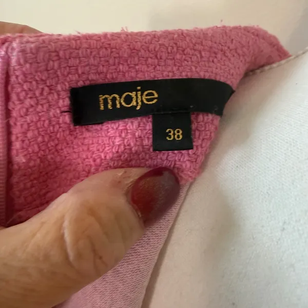 Maje Women Dress 38 Pink Braided Trim Mock Neck Sleeveless Tweed‎ Shift Pocket - Image 3