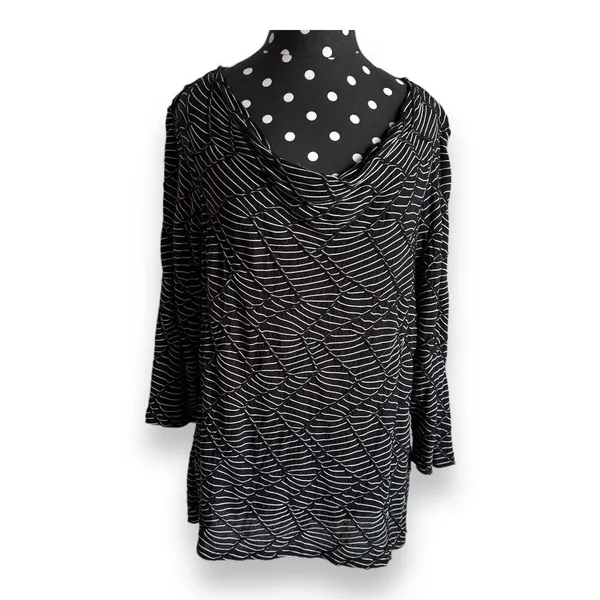 Dana Buchman Black White Geometric Cowl Neck Top Small Stretch Blouse‎ - Image 5