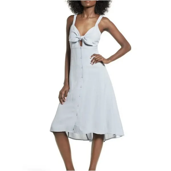 ASTR The Label S Midi Dress Light Blue Tie Front Button Down ALD42178 Summer - Image 2