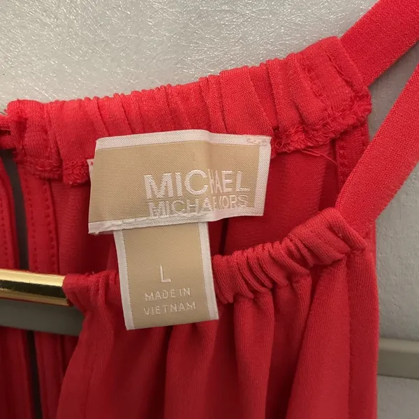 Michael Kors Womens Halter Top Coral Ruffle Hem Keyhole Neck Large - Image 4