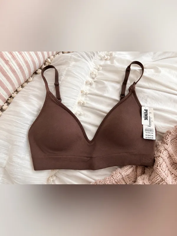 NWT PINK Victoria’s Secret Wireless Seamless Push-Up Bralette Brown Small - Image 2