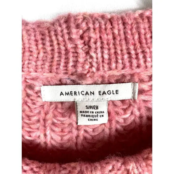 American Eagle Outfitters Pink Textured Chunky Knit Cropped‎ Sweater Women's S - Image 4