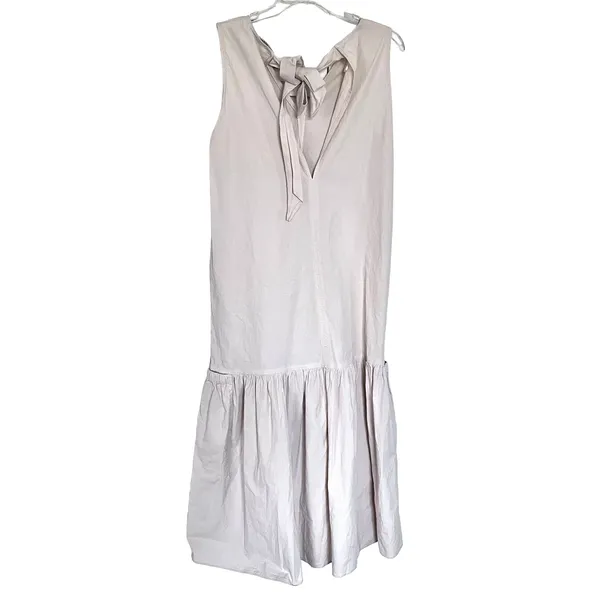 ZARA Ecru Cotton Tiered Tie Back Midi Dress XS Neutral Minimalist A-Line Coastal - Image 7