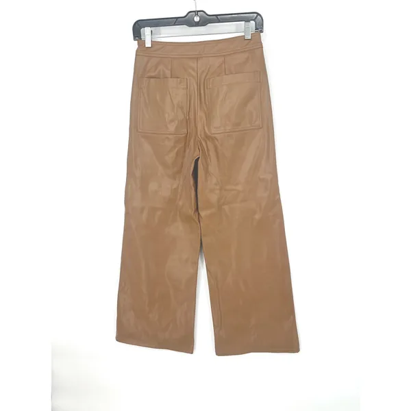 Miss Love Vegan Faux Leather Pants Women Small Brown Wide Leg Chic Neutral Crop - Image 3
