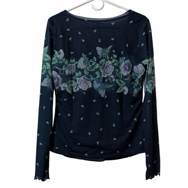 Free people Blue Floral Print Button Down Sheer/Mesh(Size Small) - Image 4