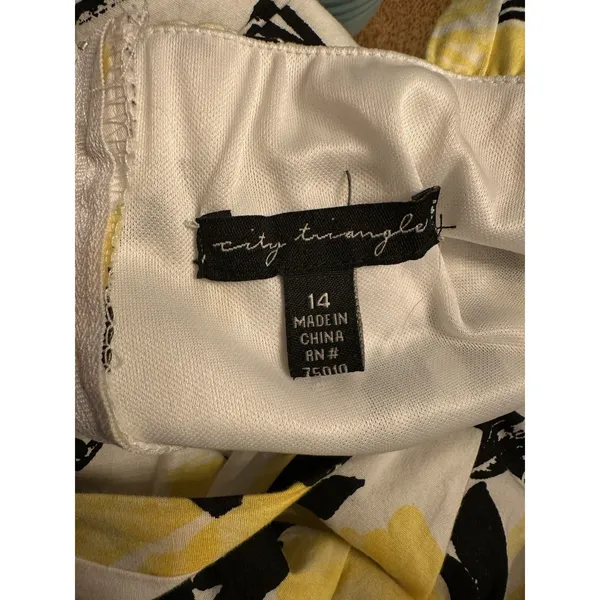 Vintage Y2K Sun Dress Yellow/White Black Trim Size14 City Triangles Party Church - Image 6