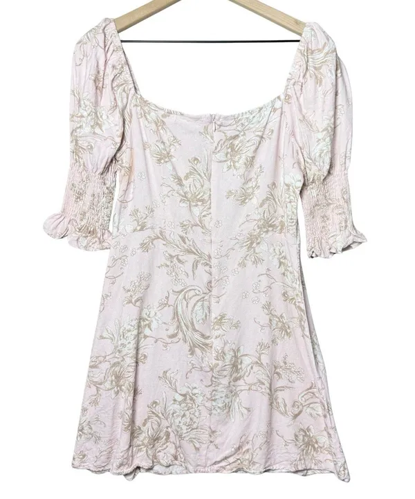 Mi Ami Francesca’s Pink Floral Sheath Dress Puff Sleeve Coquette Cottagecore L - Image 2