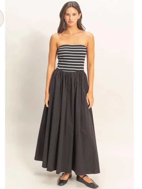Double Zero Black Striped Strapless Midi Dress – Size Small NWT - Image 2