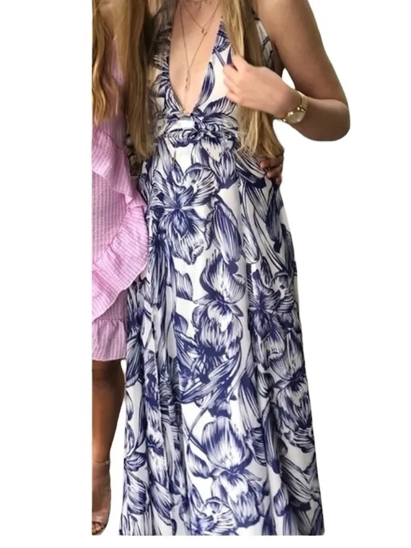 Olivaceous Halter Maxi Wrap backless Floral Spring Wedding Guest Dress Romantic - Image 8