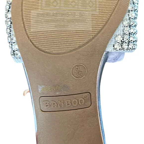 Bamboo Everlasting Silver Rhinestone‎ Embellished Block Heel Mules Sandals - Image 7